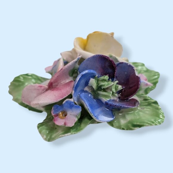 (2/$20) V. Denton China Painted Floral Brooch - Picture 3 of 7